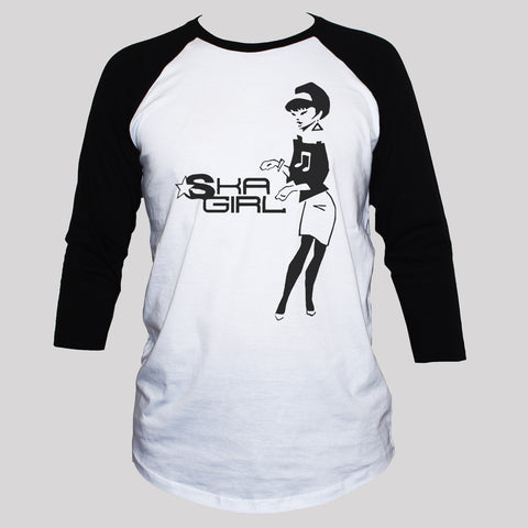 Rude Ska Girl Two Tone T shirt 3/4 Sleeve Unisex