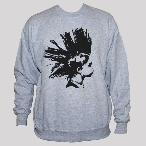 Punk Rock Mohawk Girl Graphic Sweatshirt Grey