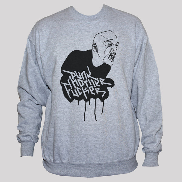 Rude Offensive Punk Graphic Sweatshirt Grey