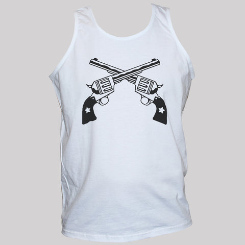 Two Crossed Guns/Revolvers Outlaw Rebel Cowboy Style T shirt Vest