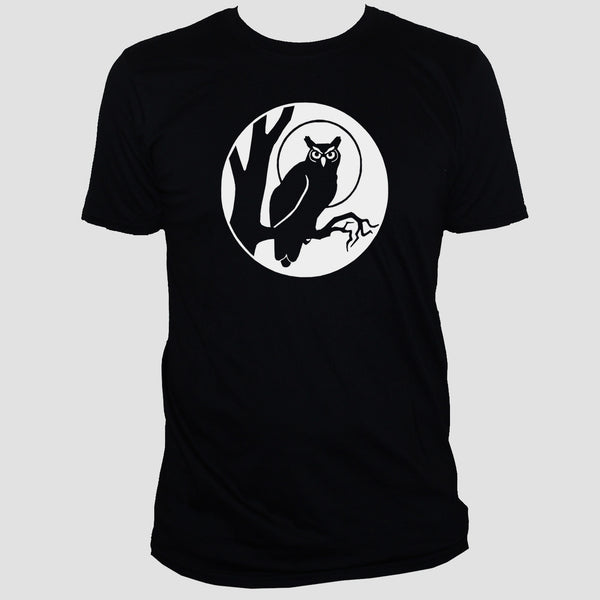 White Owl Print On Black T shirt/ Unise Goth Tattoo Tee