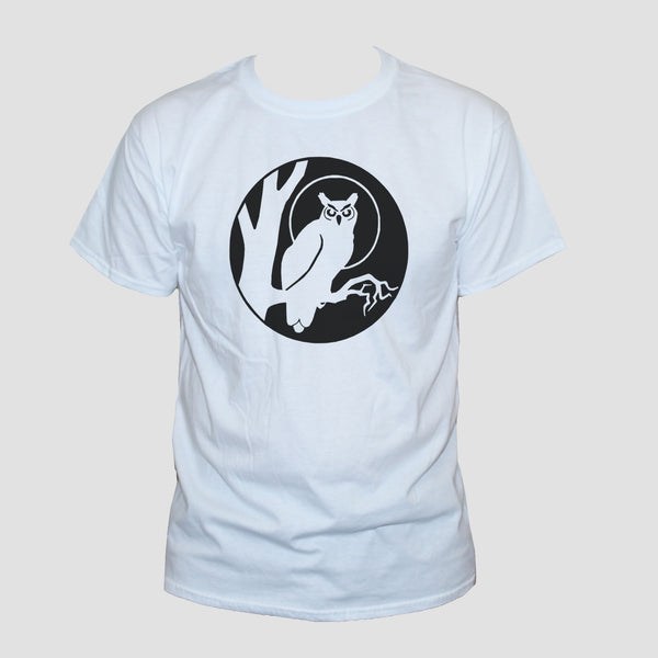 Black Owl Print On White T shirt/ Unisex Goth Tattoo Tee