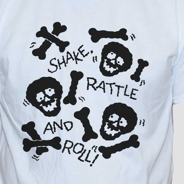 Skulls And Bones Graphic T shirt Black Print On White Tee Close Up
