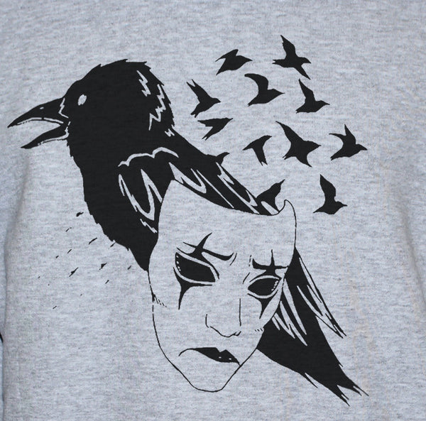 Symbolic Art Raven Actor's Mask Graphic Sweatshirt Grey