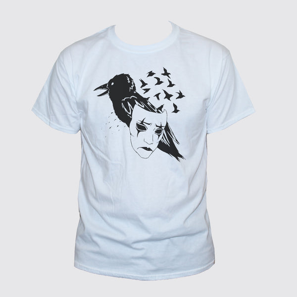 Crow Mask T shirt/ Art Tattoo Emo Style Men/Women White Top
