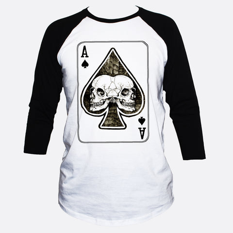 Ace Of Spades Skulls 3/4 Sleeve Goth/Rockabilly Style T shirt