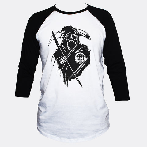 Anarchist Grim Reaper Skull T shirt 3/4 Sleeve Goth/Punk Top
