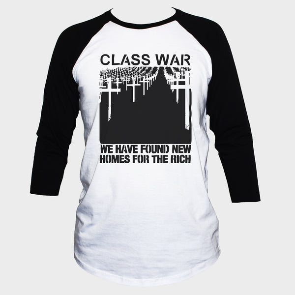 Class War Political T shirt 3/4 Sleeve Punk Anarchist Tee