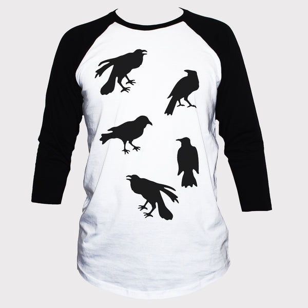 Crows/Ravens Goth Retro Style T shirt 3/4 Sleeve Graphic Top