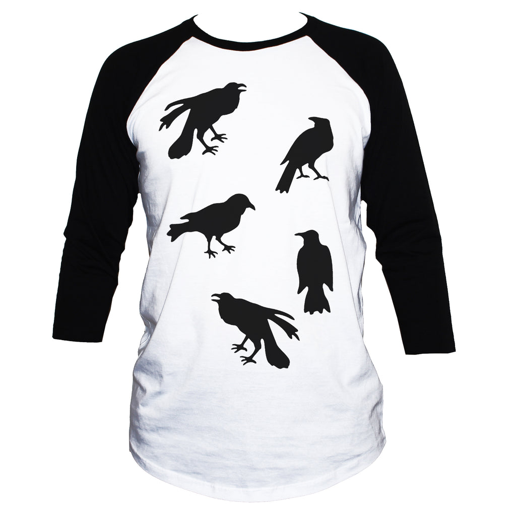 Crows/Ravens Goth Retro Style T shirt 3/4 Sleeve Graphic Top