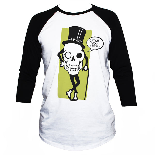 Funny Goth "Mr Death" Skull T shirt 3/4 Sleeve Unisex Top