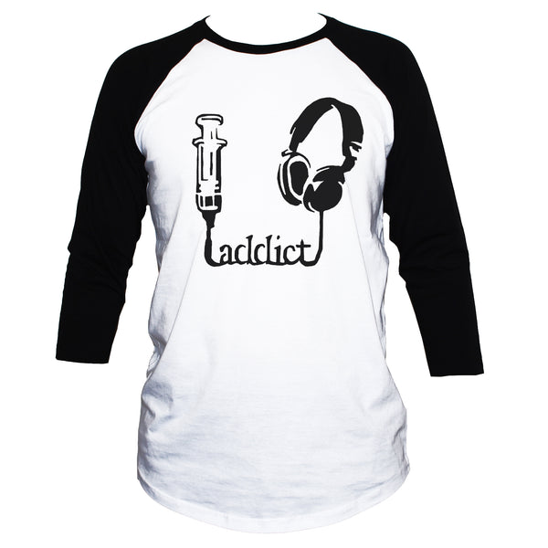 Funny Music "Addict" Lover Fan T shirt 3/4 Sleeve Unisex Top