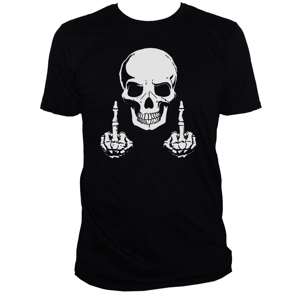 Funny Rude Offensive "Two Finger Skull" Unusual T Shirt