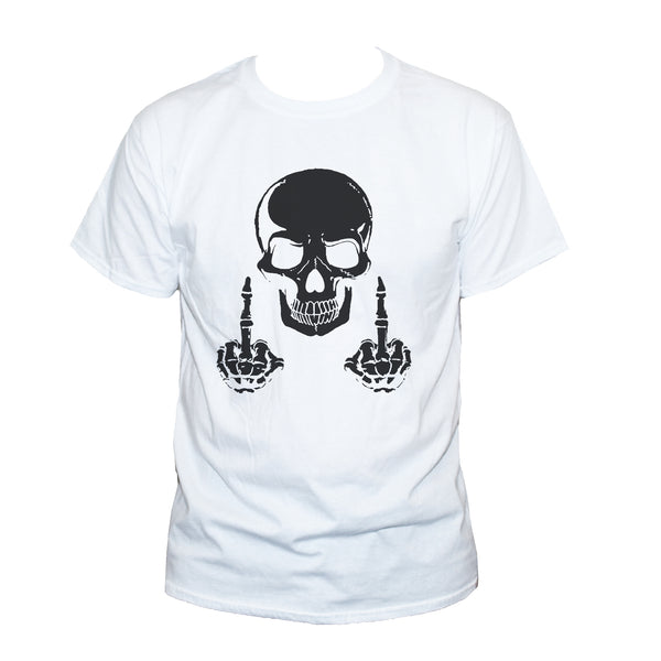 Funny Rude Offensive "Two Finger Skull" Unusual T Shirt