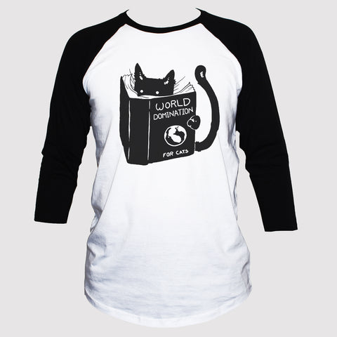 Funny Cat Kitten "World Domination" T shirt 3/4 Sleeve Graphic Top
