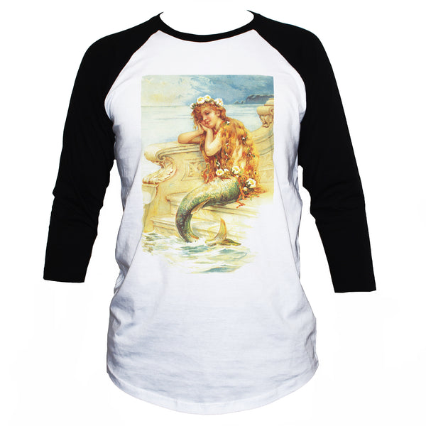 Mermaid T shirt 3/4 Sleeve Retro Pre-Raphaelite Art Top