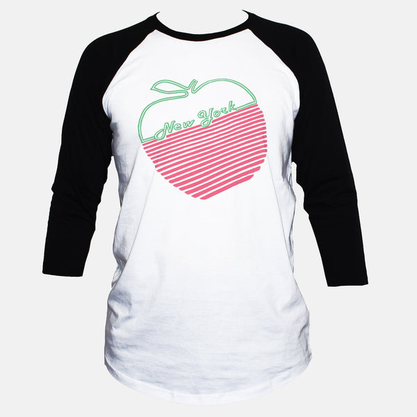 New York NY Apple Logo T shirt 3/4 Sleeve Retro Top