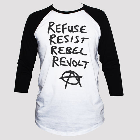 Anarchist "Resist Rebel Revolt" T shirt 3/4 Sleeve Political Top
