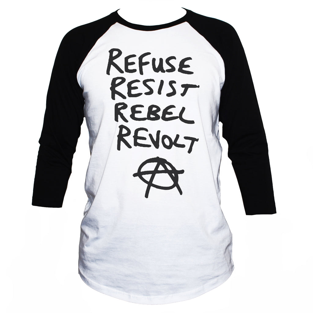 Anarchist "Resist Rebel Revolt" T shirt 3/4 Sleeve Political Top