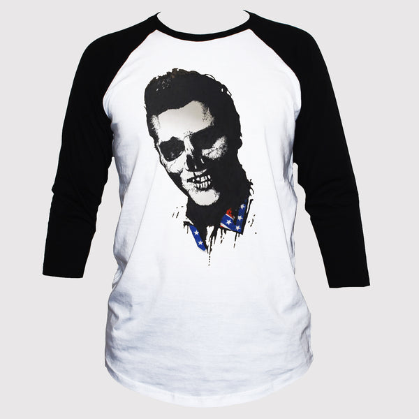 Dead Elvis Skull T shirt 3/4 Sleeve Goth Style Top