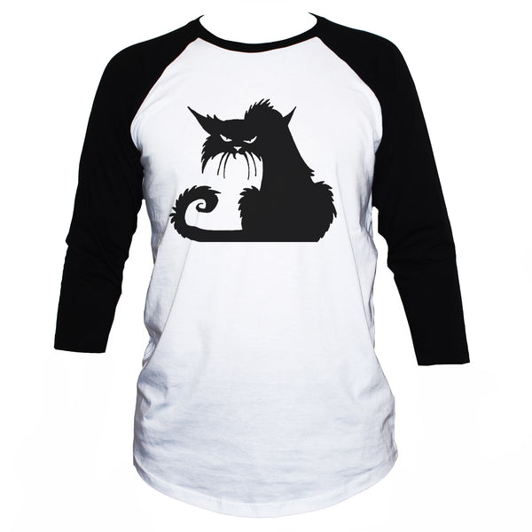 Funny Grumpy Angry Black Cat T shirt 3/4 Sleeve Graphic Top
