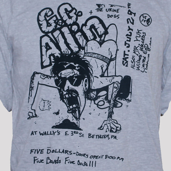 GG Allin Hardcore Punk Rock T shirt Grey