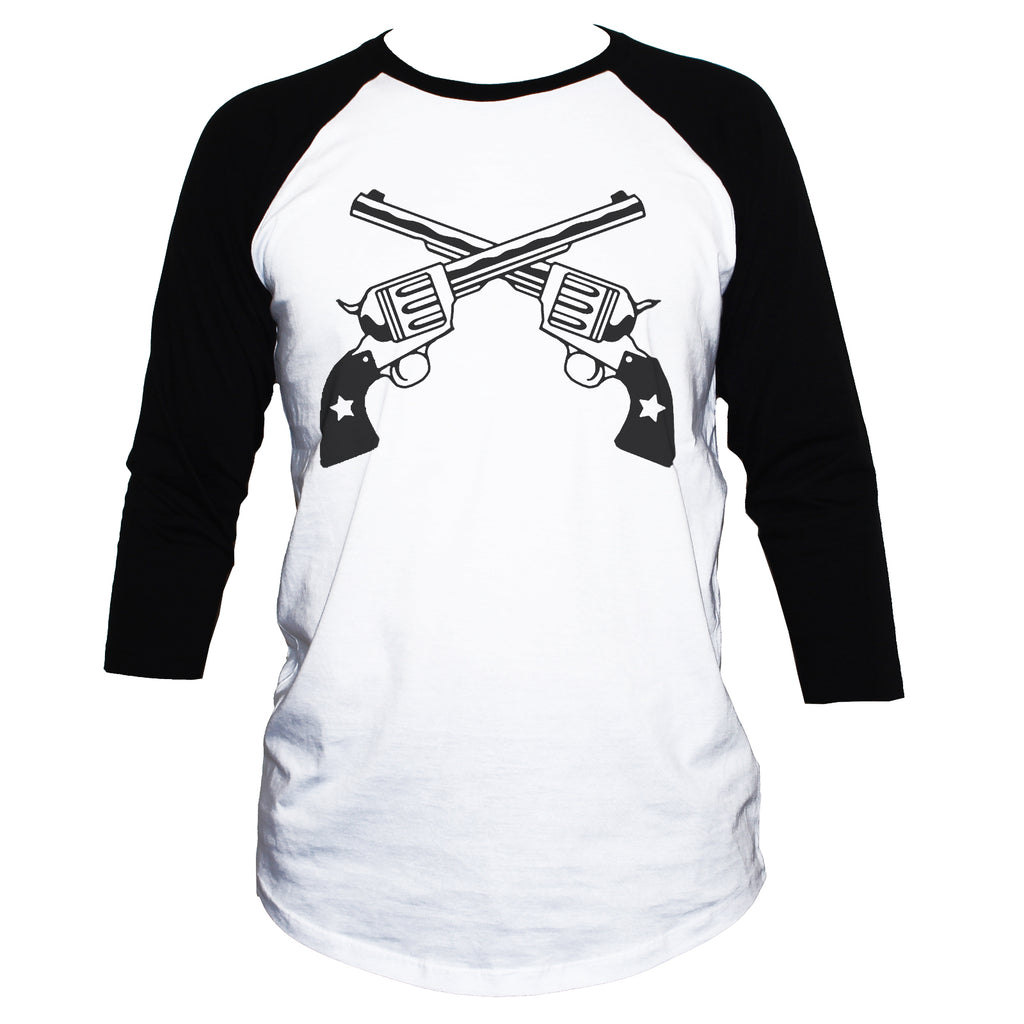 Crossed Guns/Revolvers Rebel T shirt 3/4 Sleeve Retro Top